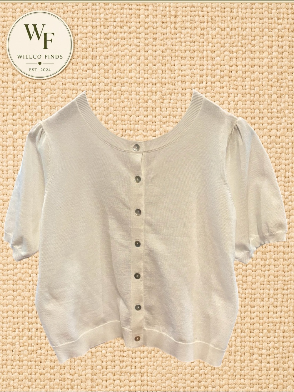 BRIT.NY White Puff Sleeve Button Front Knit Cardigan Top Size Large